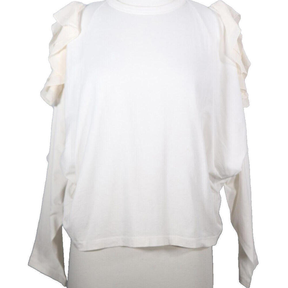 Chloe White Wardrobe Women's Medium Optic White Cold Shoulder Top Ruffle T-Shirt